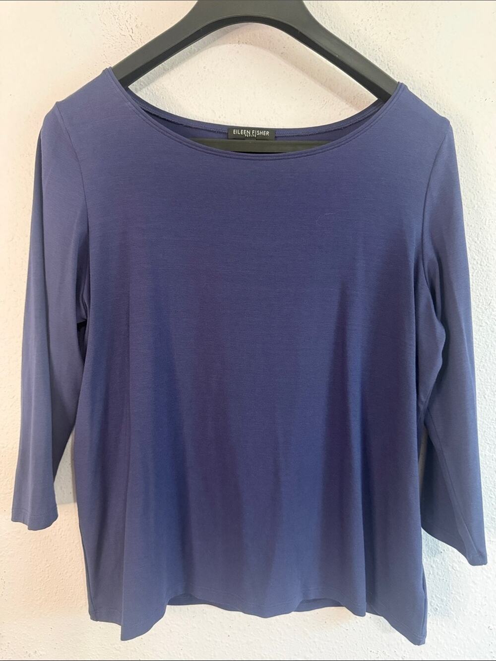 EILEEN FISHER Women Indigo Boatneck 3/4 Sleeve Top Size PL